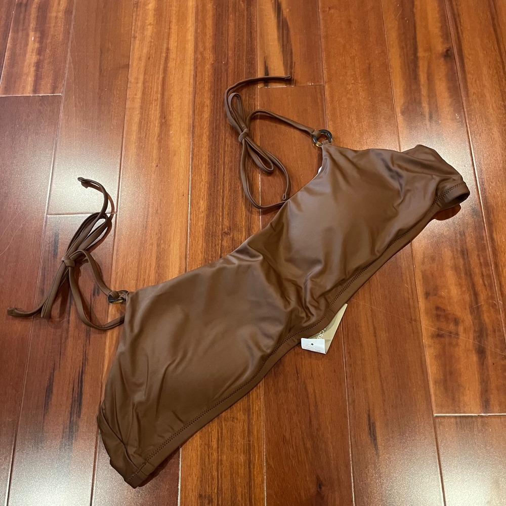 J.Crew Brown Bikini Top Swim‎ Tortoise Ring Tie Shoulder BF175 New Size Plus 3X